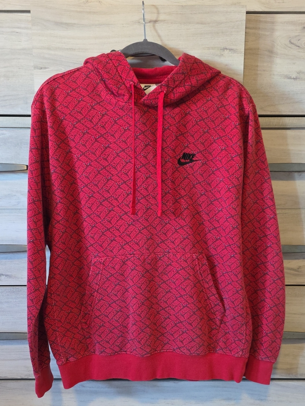 Nike Red Patterned Men's Pullover Hoodie with Black Swoosh
